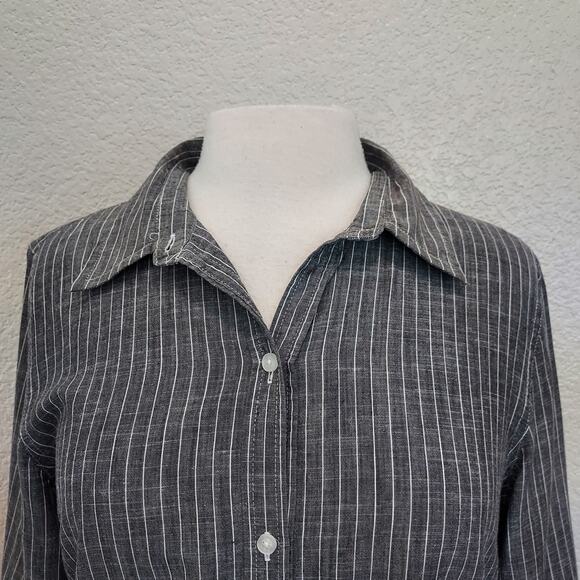 Talbots Gray Pin Stripe Linen Blend Button Down Size M - Picture 3 of 11